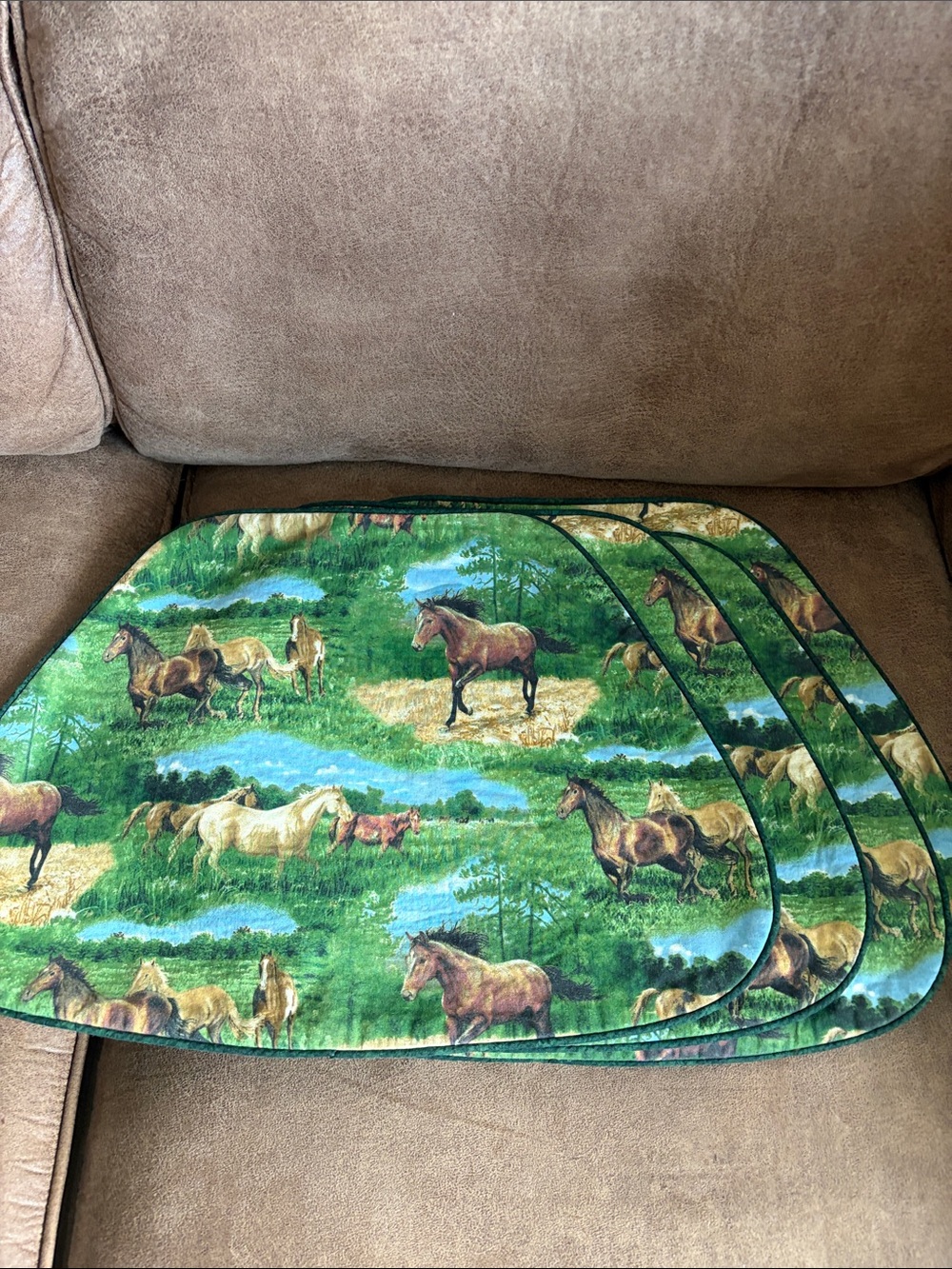 Four Horse Print Placemat in Green and Blue - Picture 4 of 4